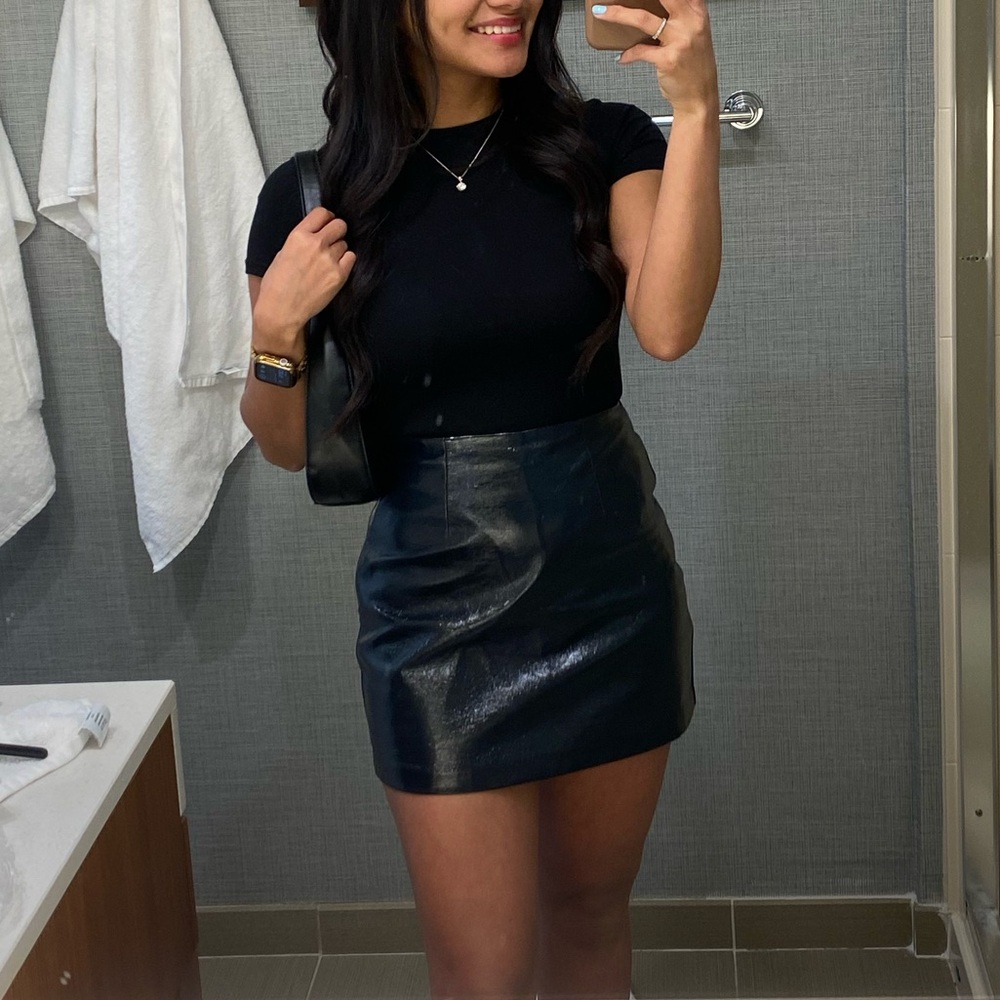 Stylish Navy Blue Leather Mini Skirt